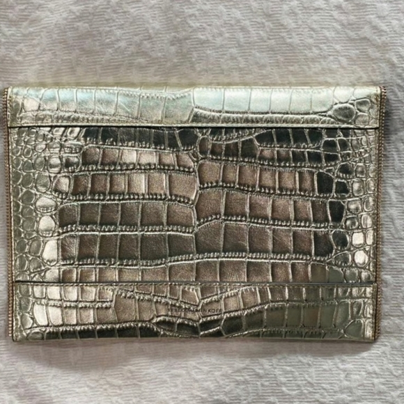 Rebecca Minkoff Elegant Gold Crocodile-Embossed Clutch - Picture 3 of 15